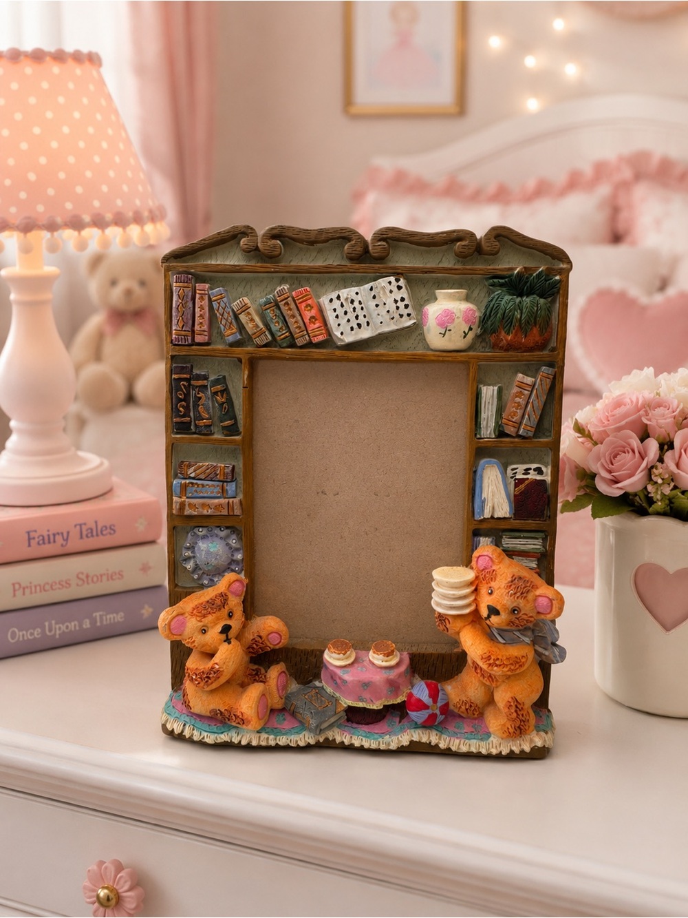 Whimsical Bear Bookshelf Picture Frame cottage-core nursery